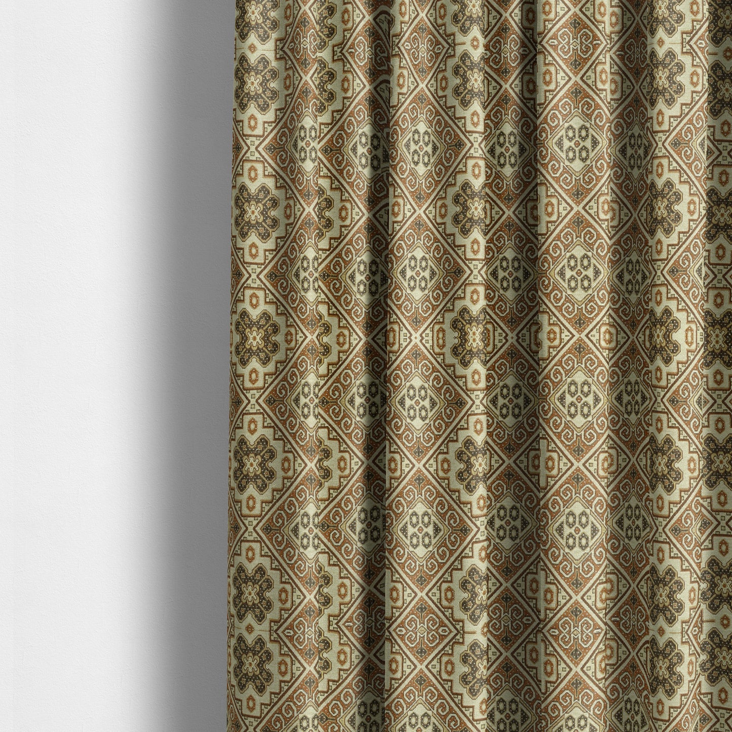 Acer Brown Colour Chenille Upholstery Fabric Geometric Traditional Tile Pattern CTR-754 - Made To Measure Curtains