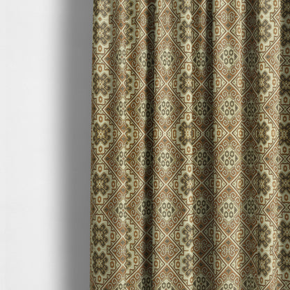 Acer Brown Colour Chenille Upholstery Fabric Geometric Traditional Tile Pattern CTR-754 - Made To Measure Curtains