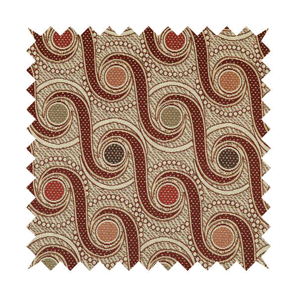 Acer Colourful Red Chenille Upholstery Fabric Modern Round Swirls Pattern CTR-757