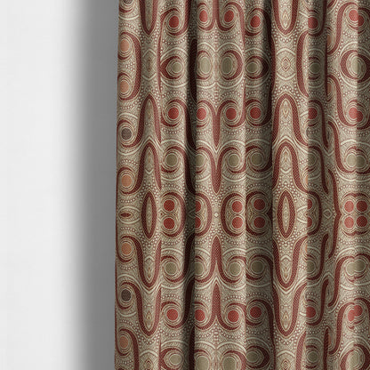 Acer Colourful Red Chenille Upholstery Fabric Modern Round Swirls Pattern CTR-757 - Made To Measure Curtains