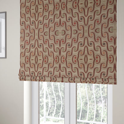 Acer Colourful Red Chenille Upholstery Fabric Modern Round Swirls Pattern CTR-757 - Roman Blinds