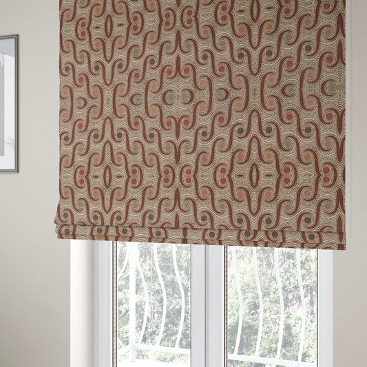 Acer Colourful Red Chenille Upholstery Fabric Modern Round Swirls Pattern CTR-757 - Roman Blinds