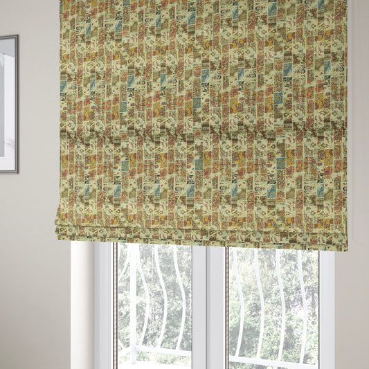 Freedom Printed Velvet Fabric Collection Patchwork Wall Art Pattern Upholstery Fabric CTR-76 - Roman Blinds