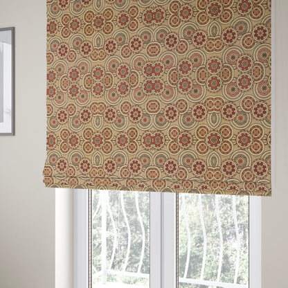 Acer Colourful Red Chenille Upholstery Fabric Circular Floral Modern Pattern CTR-760 - Roman Blinds