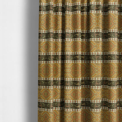 Persia Aztec Yellow Colour Chenille Upholstery Fabric Floral Stripe Pattern CTR-767 - Made To Measure Curtains