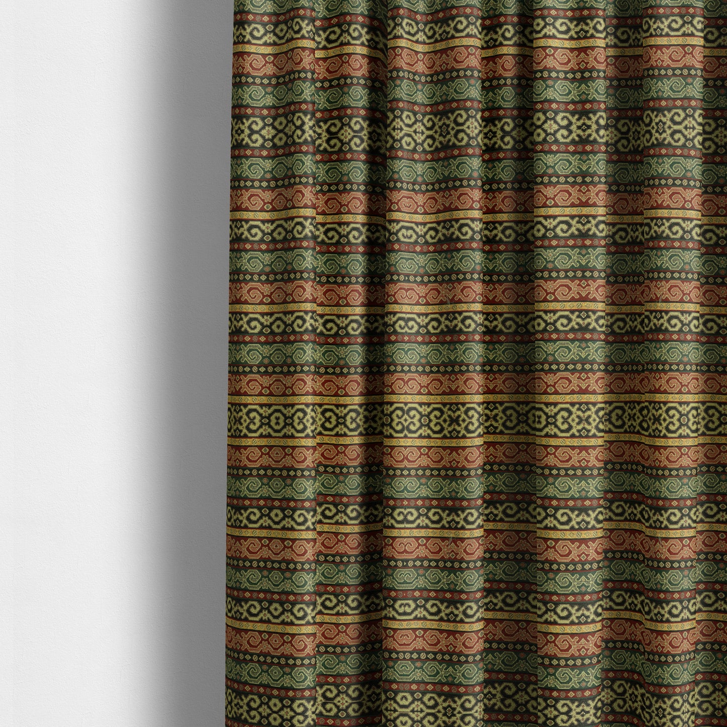 Persia Aztec Green Red Chenille Upholstery Fabric Greek Tradition Stripe Pattern CTR-769 - Made To Measure Curtains