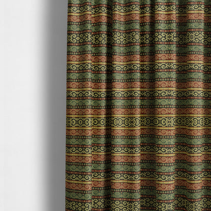 Persia Aztec Green Red Chenille Upholstery Fabric Greek Tradition Stripe Pattern CTR-769 - Made To Measure Curtains