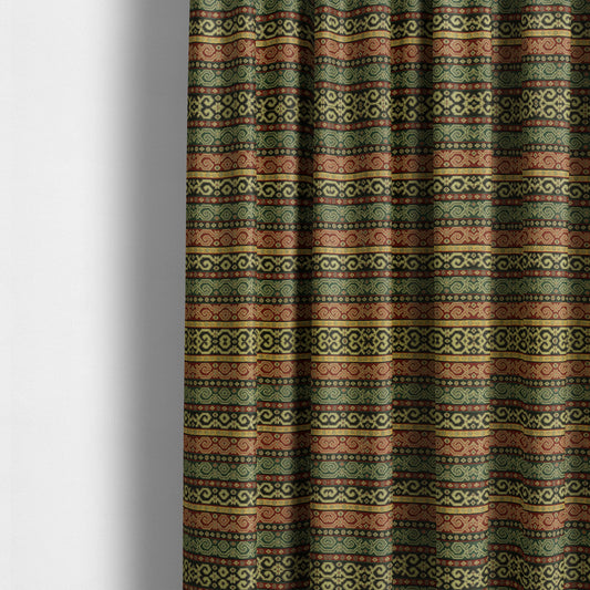 Persia Aztec Green Red Chenille Upholstery Fabric Greek Tradition Stripe Pattern CTR-769 - Made To Measure Curtains