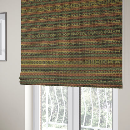 Persia Aztec Green Red Chenille Upholstery Fabric Greek Tradition Stripe Pattern CTR-769 - Roman Blinds