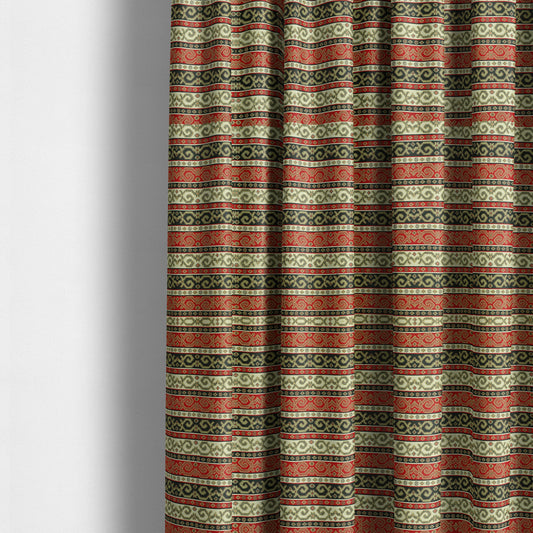 Persia Aztec Blue White Red Chenille Upholstery Fabric Greek Tradition Stripe Pattern CTR-770 - Made To Measure Curtains