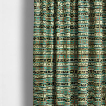 Persia Aztec Teal Blue White Chenille Upholstery Fabrics Greek Tradition Stripe CTR-771 - Made To Measure Curtains