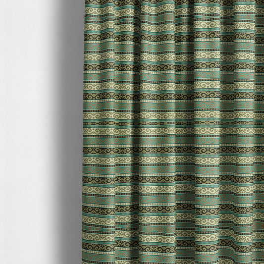 Persia Aztec Teal Blue White Chenille Upholstery Fabrics Greek Tradition Stripe CTR-771 - Made To Measure Curtains