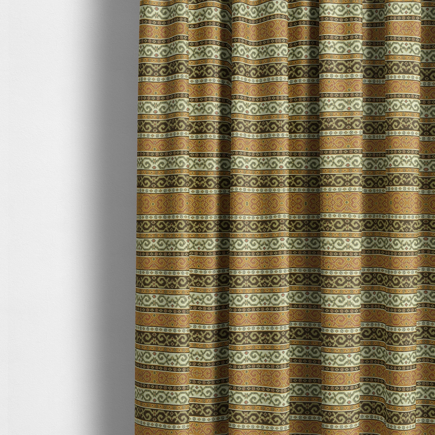 Persia Aztec Orange Brown Chenille Upholstery Fabric Greek Tradition Stripe CTR-772 - Made To Measure Curtains