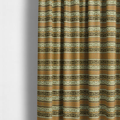 Persia Aztec Orange Brown Chenille Upholstery Fabric Greek Tradition Stripe CTR-772 - Made To Measure Curtains