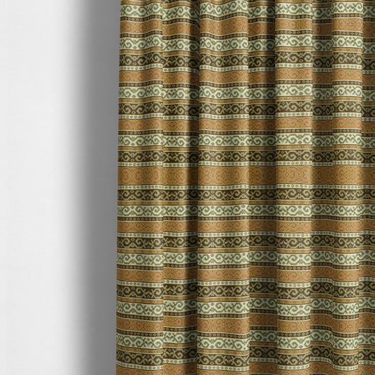 Persia Aztec Orange Brown Chenille Upholstery Fabric Greek Tradition Stripe CTR-772 - Made To Measure Curtains