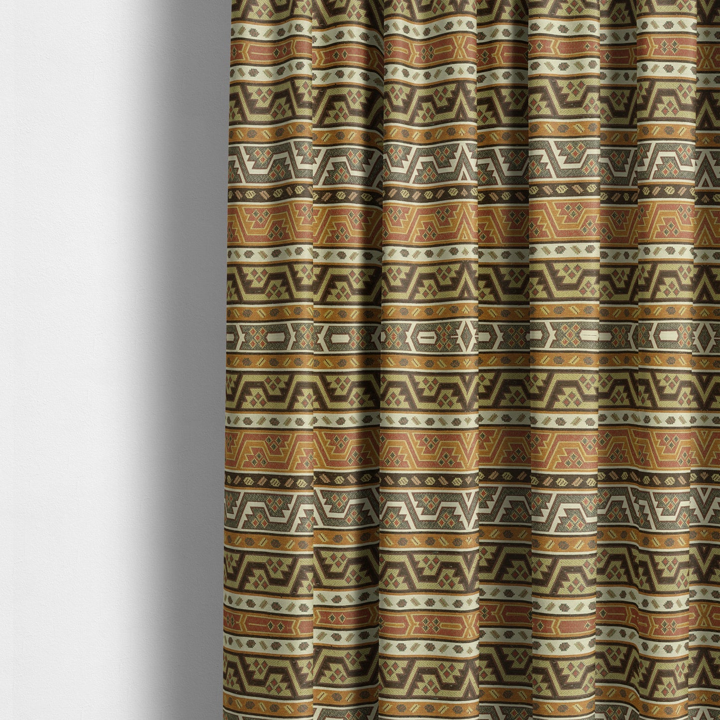 Persia Aztec Orange Brown White Chenille Upholstery Fabric Geometric Kilim Stripe CTR-775 - Made To Measure Curtains