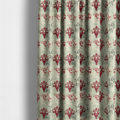 Freedom Printed Velvet Fabric Collection Damask Pattern In Red Colour Upholstery Fabric CTR-78 - Made To Measure Curtains