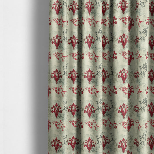 Freedom Printed Velvet Fabric Collection Damask Pattern In Red Colour Upholstery Fabric CTR-78 - Made To Measure Curtains