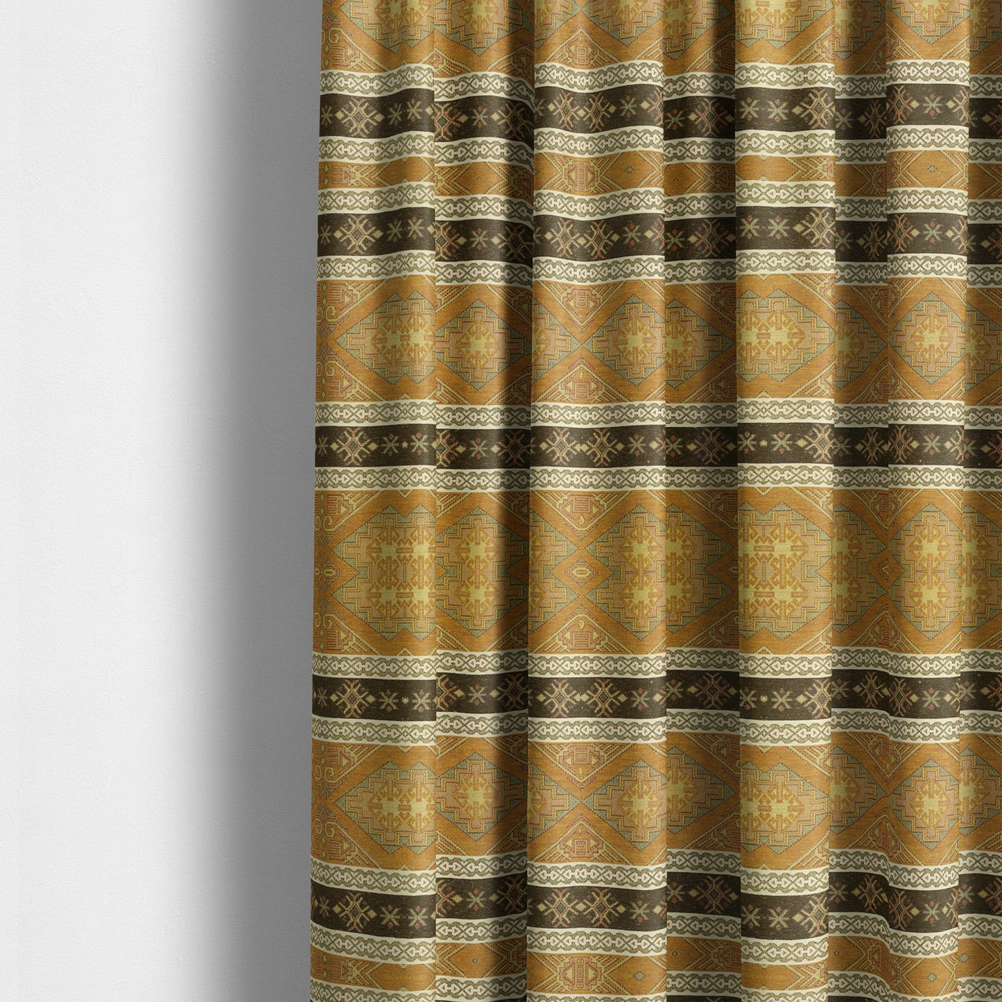 Persia Aztec Yellow Brown Furnishing Fabric Traditional Kilim Stripe Pattern CTR-780 - Made To Measure Curtains