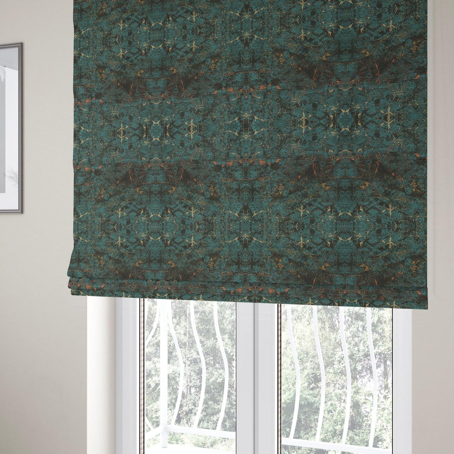 Agenda Quality Semi Plain Abstract Blue Chenille Furnishing Upholstery Fabric CTR-781 - Roman Blinds