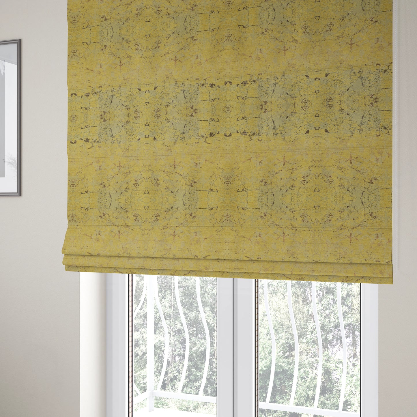 Agenda Quality Semi Plain Abstract Yellow Chenille Furnishing Upholstery Fabric CTR-782 - Roman Blinds