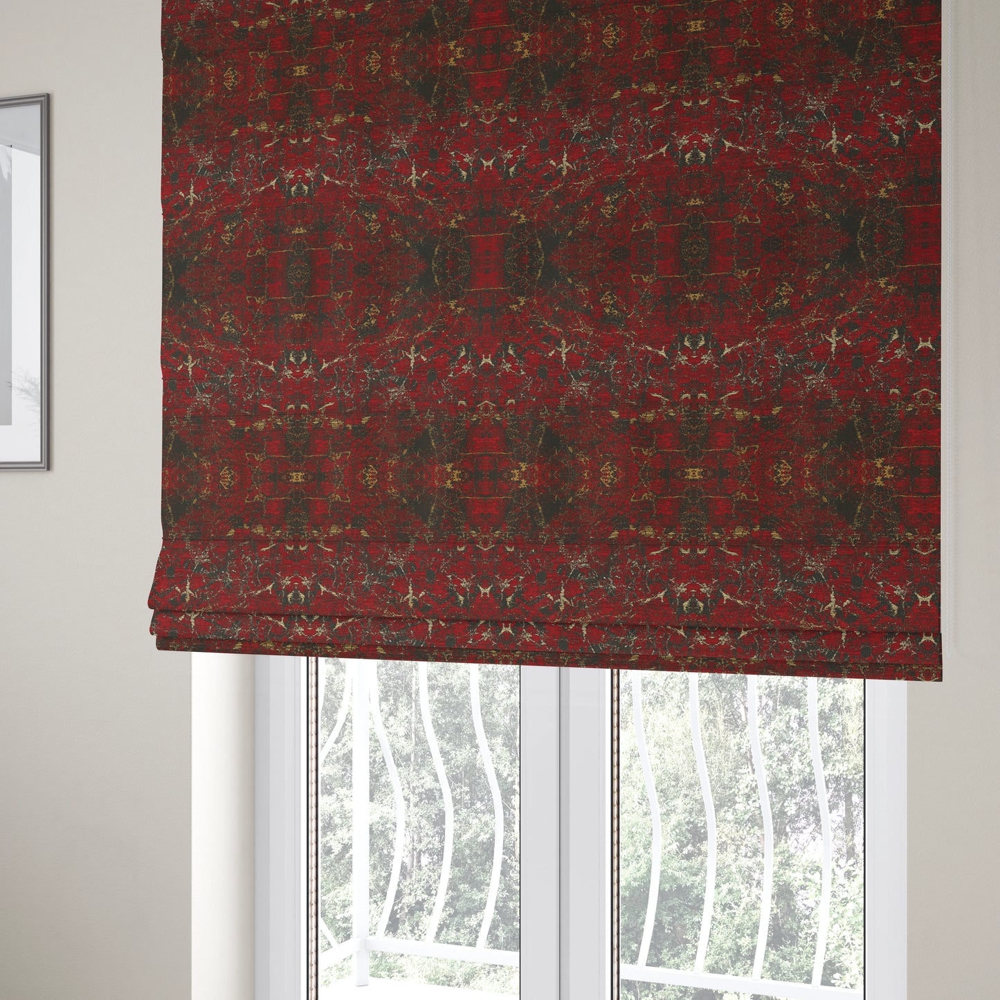 Agenda Quality Semi Plain Abstract Red Chenille Furnishing Upholstery Fabric CTR-786 - Roman Blinds