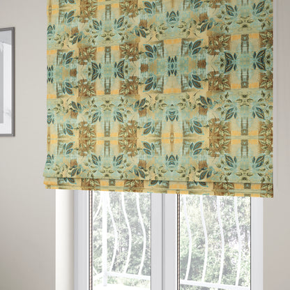 Freedom Printed Velvet Fabric Collection Patchwork Pattern Blue Colour Upholstery Fabric CTR-79 - Roman Blinds