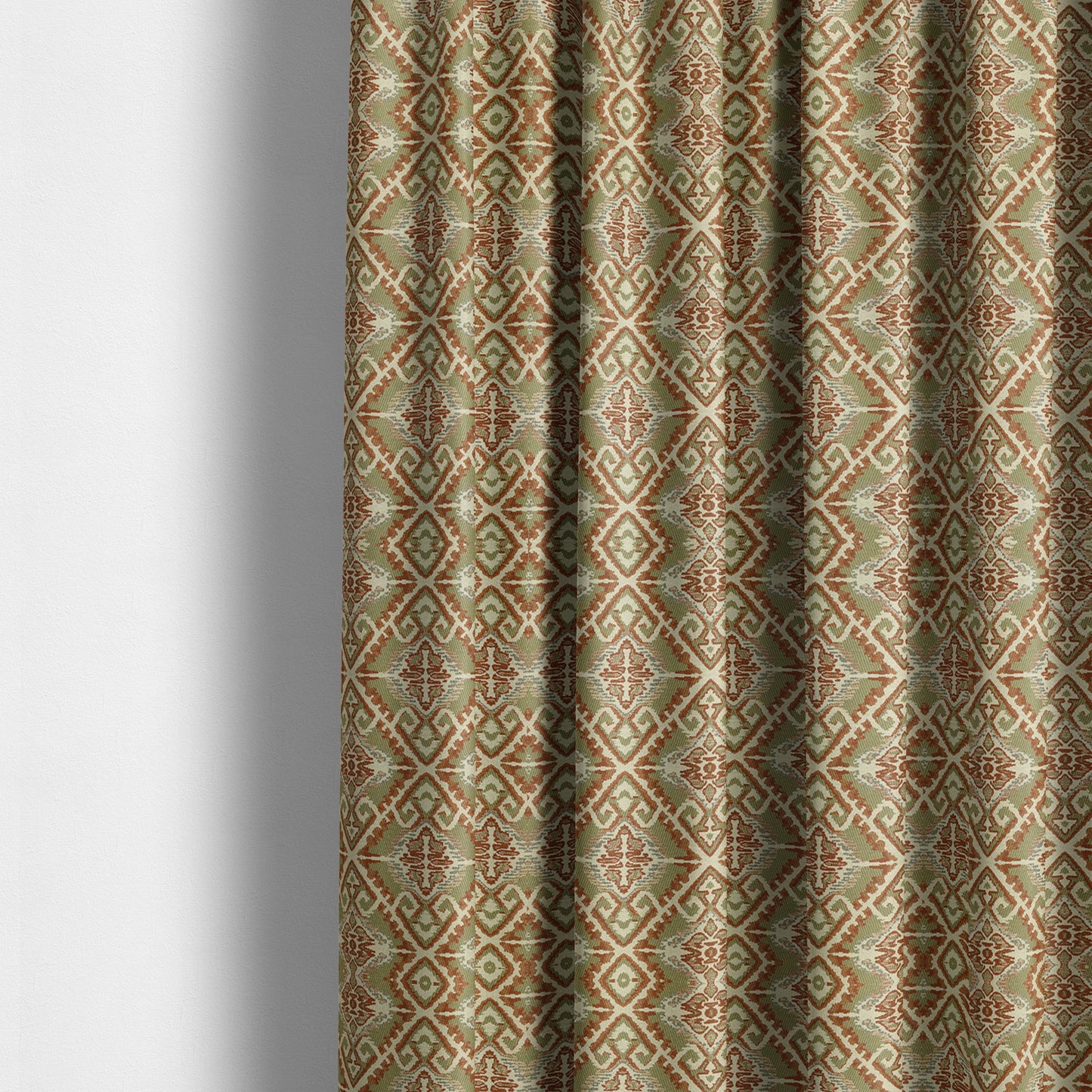 Trapeze Mexican Kilim Theme Pattern Green Red Chenille Upholstery Fabrics CTR-790 - Made To Measure Curtains