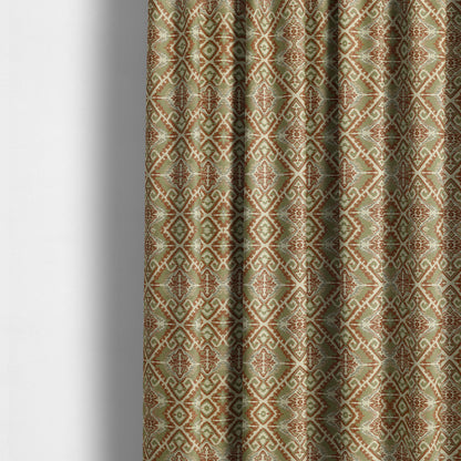 Trapeze Mexican Kilim Theme Pattern Green Red Chenille Upholstery Fabrics CTR-790 - Made To Measure Curtains