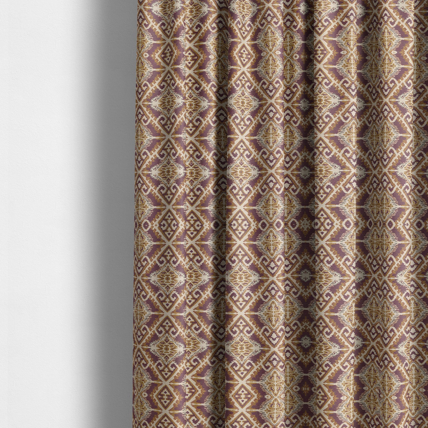 Trapeze Mexican Kilim Theme Pattern Purple Golden Yellow Chenille Upholstery Fabrics CTR-791 - Made To Measure Curtains