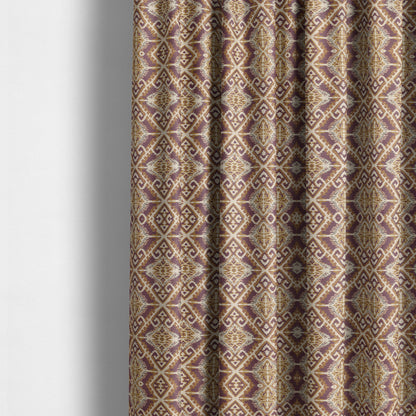 Trapeze Mexican Kilim Theme Pattern Purple Golden Yellow Chenille Upholstery Fabrics CTR-791 - Made To Measure Curtains