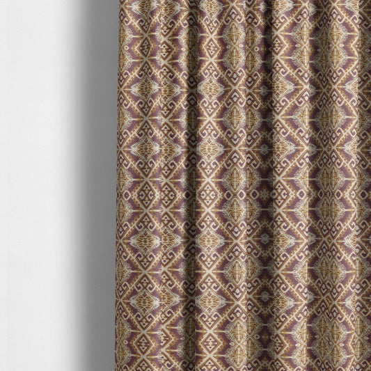 Trapeze Mexican Kilim Theme Pattern Purple Golden Yellow Chenille Upholstery Fabrics CTR-791 - Made To Measure Curtains