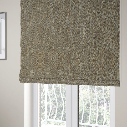 Trapeze Faded Herringbone Pattern Semi Plain Brown Furnishing Fabrics CTR-794 - Roman Blinds