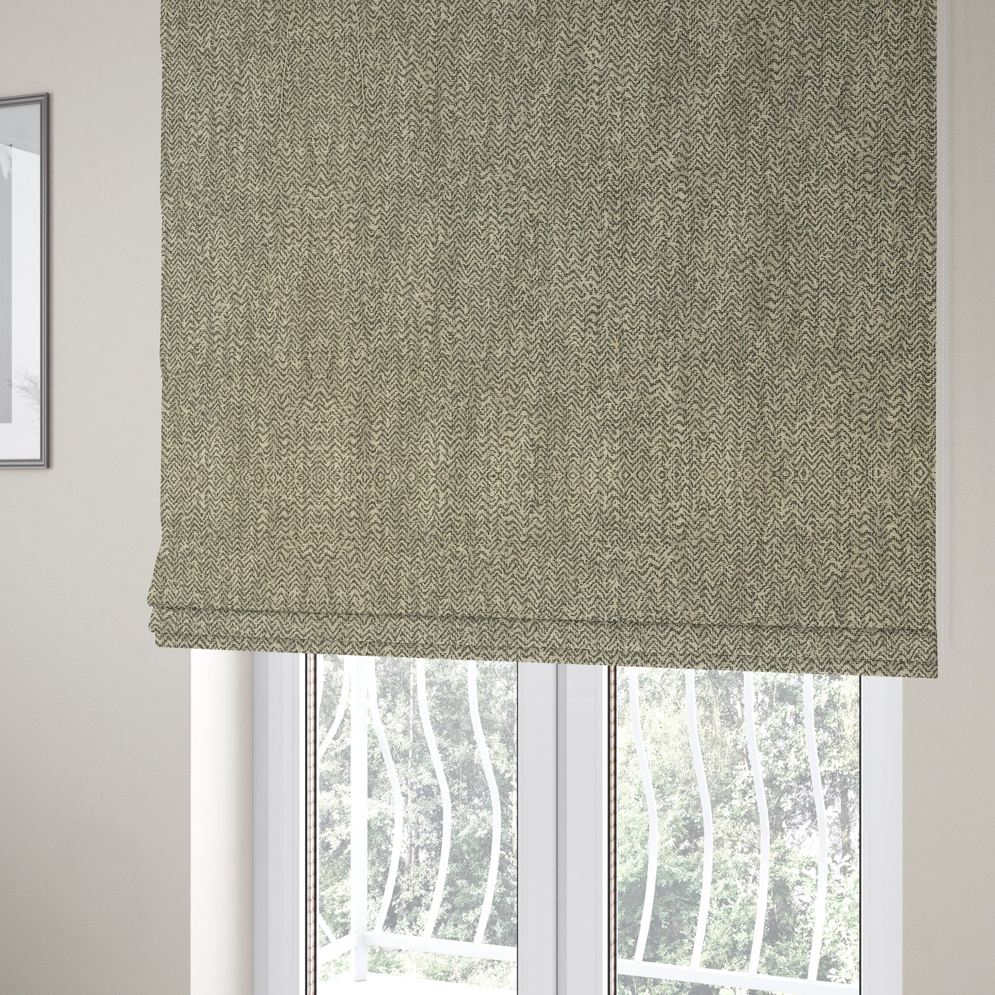 Trapeze Faded Herringbone Pattern Semi Plain Grey Silver Furnishing Fabrics CTR-795 - Roman Blinds