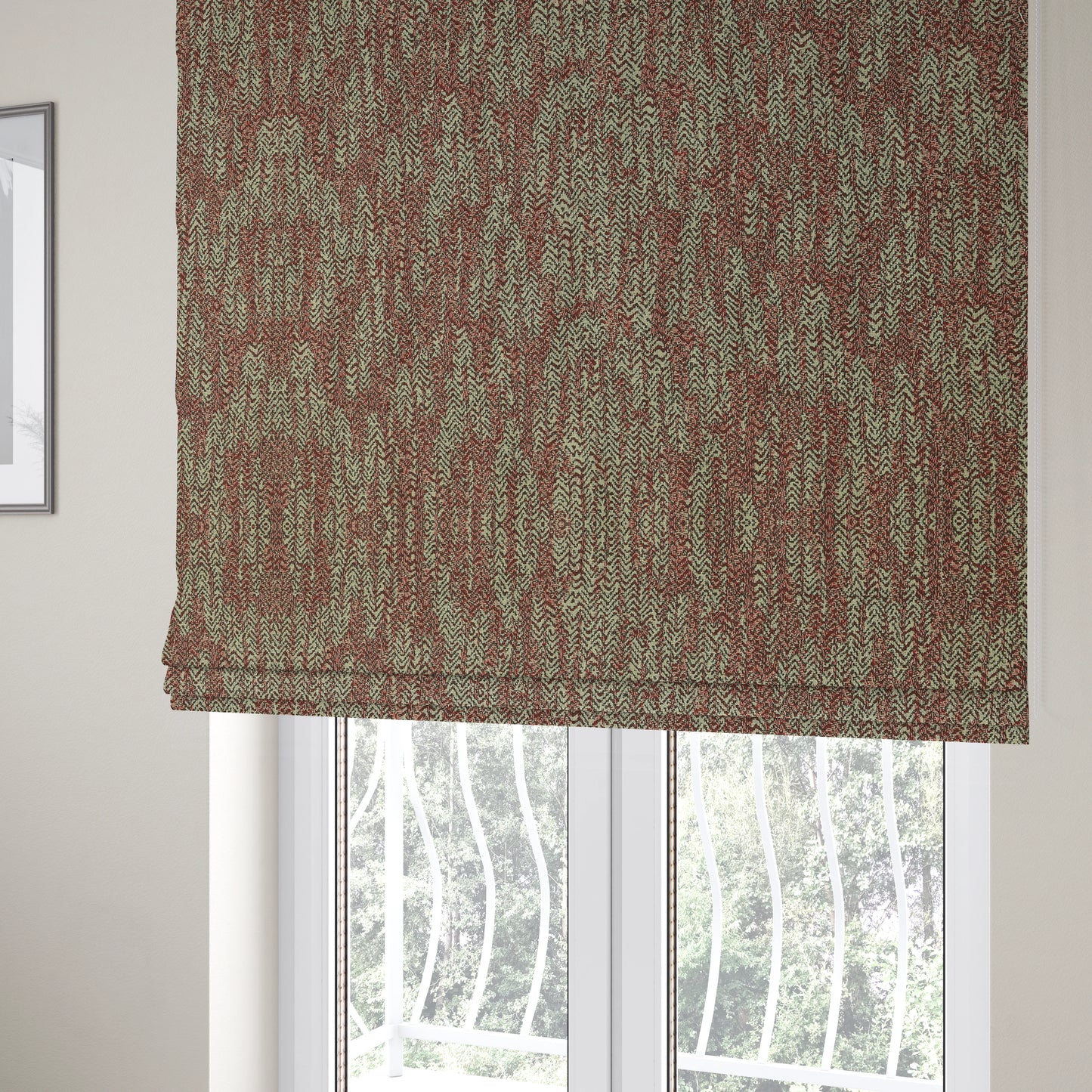 Trapeze Faded Herringbone Pattern Semi Plain Red Furnishing Fabrics CTR-797 - Roman Blinds