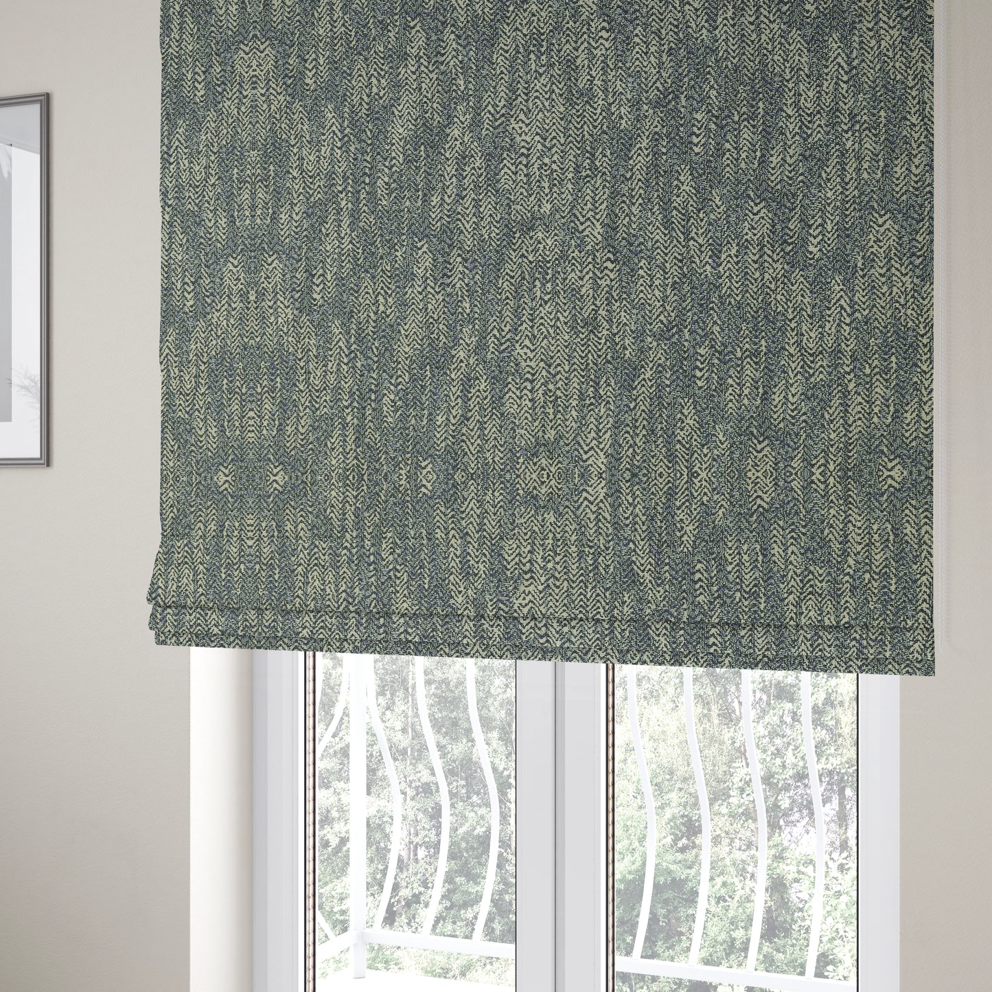 Trapeze Faded Herringbone Pattern Semi Plain Green Furnishing Fabrics CTR-799 - Roman Blinds