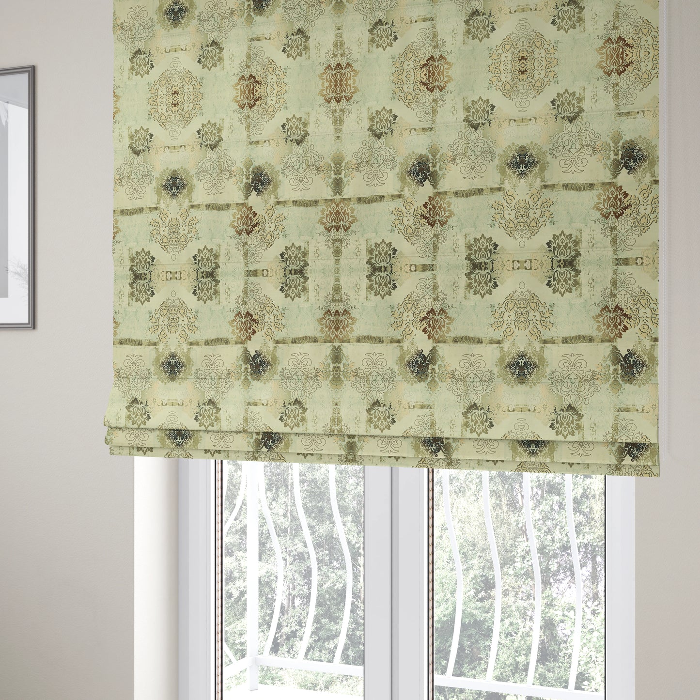 Freedom Printed Velvet Fabric Collection Patchwork Pattern Natural Brown Colour Upholstery Fabric CTR-80 - Roman Blinds