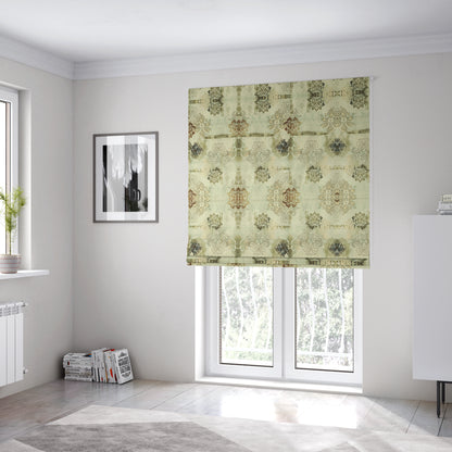 Freedom Printed Velvet Fabric Collection Patchwork Pattern Natural Brown Colour Upholstery Fabric CTR-80 - Roman Blinds