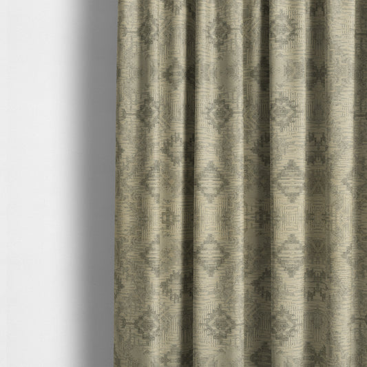 Elba Faded Kilim Traditional Pattern Cream Chenille Colour Furnishing Curtain Fabric CTR-801 - Made To Measure Curtains