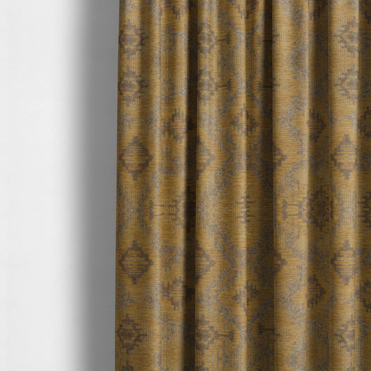 Elba Faded Kilim Traditional Pattern Yellow Chenille Colour Furnishing Curtain Fabric CTR-803 - Made To Measure Curtains