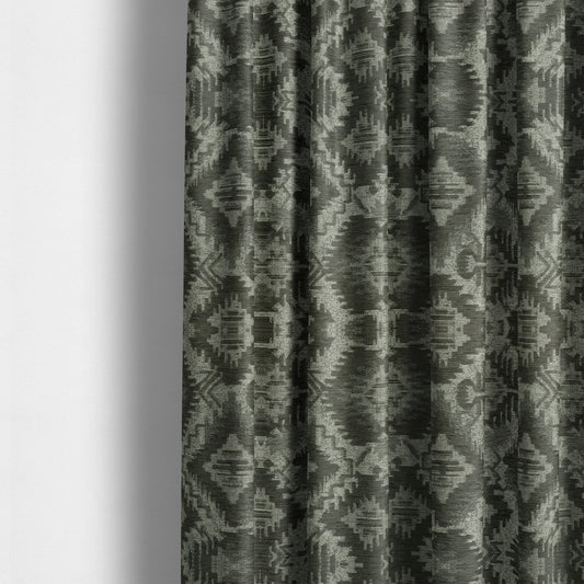 Elba Faded Kilim Traditional Pattern Grey Chenille Colour Furnishing Curtain Fabric CTR-805 - Made To Measure Curtains