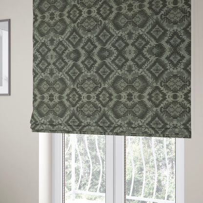 Elba Faded Kilim Traditional Pattern Grey Chenille Colour Furnishing Curtain Fabric CTR-805 - Roman Blinds