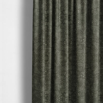 Elba Faded Floral Traditional Pattern Grey Chenille Colour Furnishing Curtain Fabric CTR-806 - Made To Measure Curtains