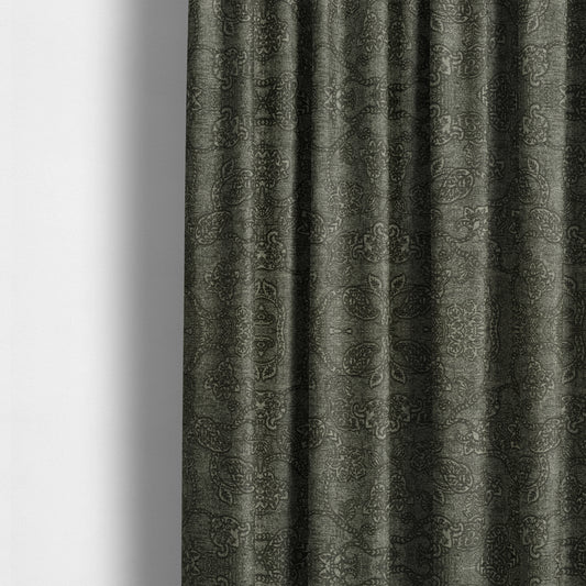 Elba Faded Floral Traditional Pattern Grey Chenille Colour Furnishing Curtain Fabric CTR-806 - Made To Measure Curtains