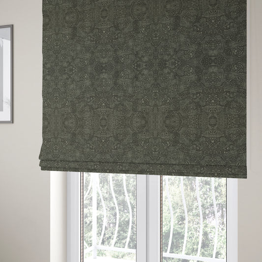 Elba Faded Floral Traditional Pattern Grey Chenille Colour Furnishing Curtain Fabric CTR-806 - Roman Blinds