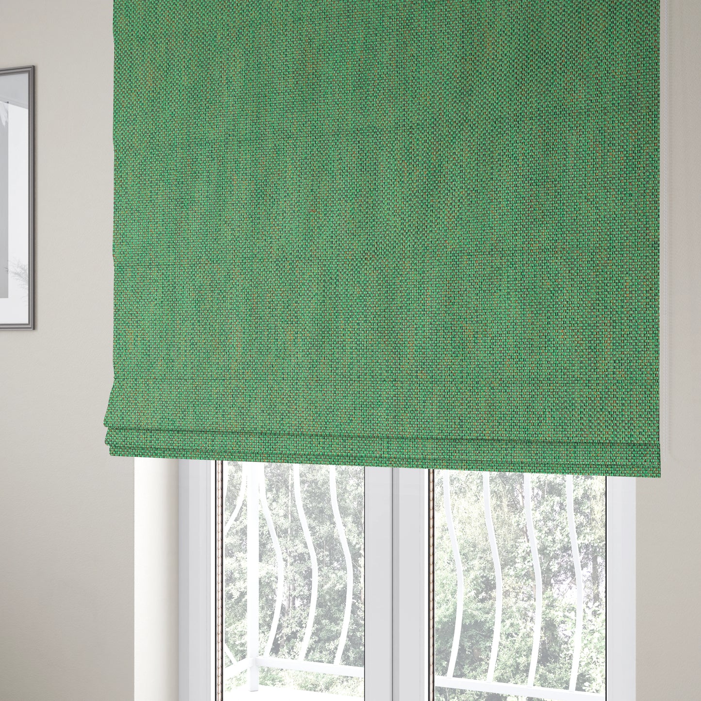 Downton Green Blue Semi Plain Lightweight Chenille Curtain Upholstery Fabrics CTR-810 - Roman Blinds