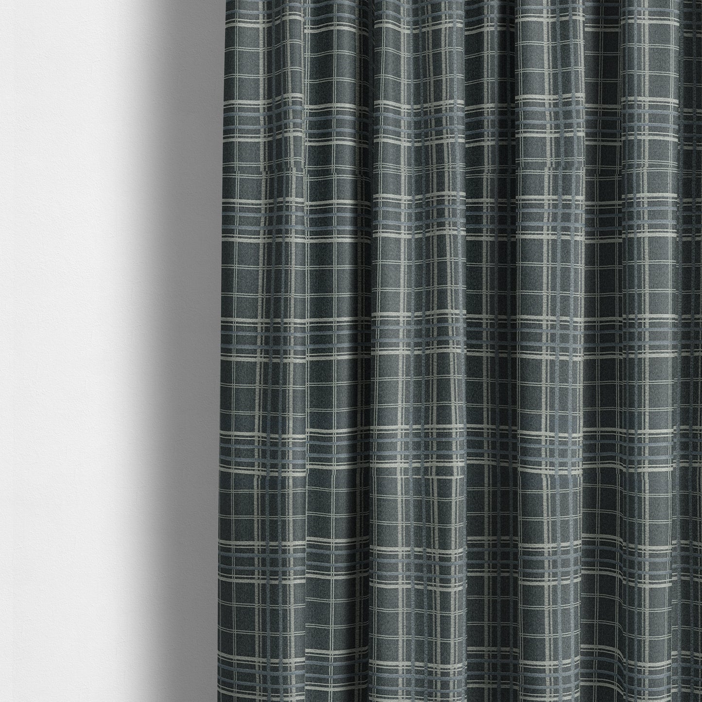 Sherbourne Wool Effect Chenille Blue Colour Tartan Plaid Pattern Curtain Upholstery Fabrics CTR-813 - Made To Measure Curtains