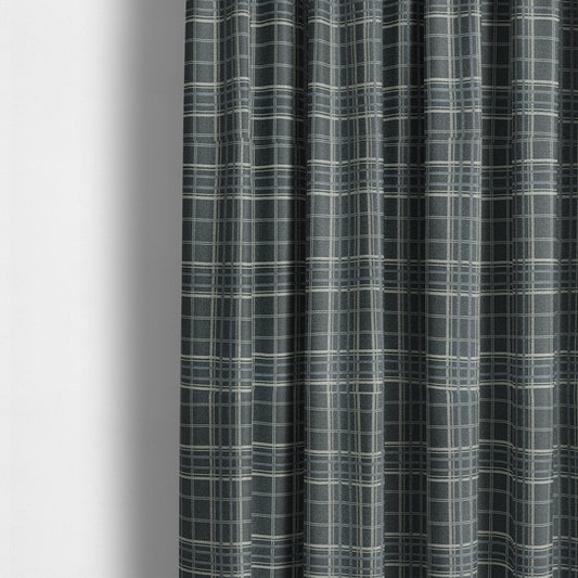 Sherbourne Wool Effect Chenille Blue Colour Tartan Plaid Pattern Curtain Upholstery Fabrics CTR-813 - Made To Measure Curtains