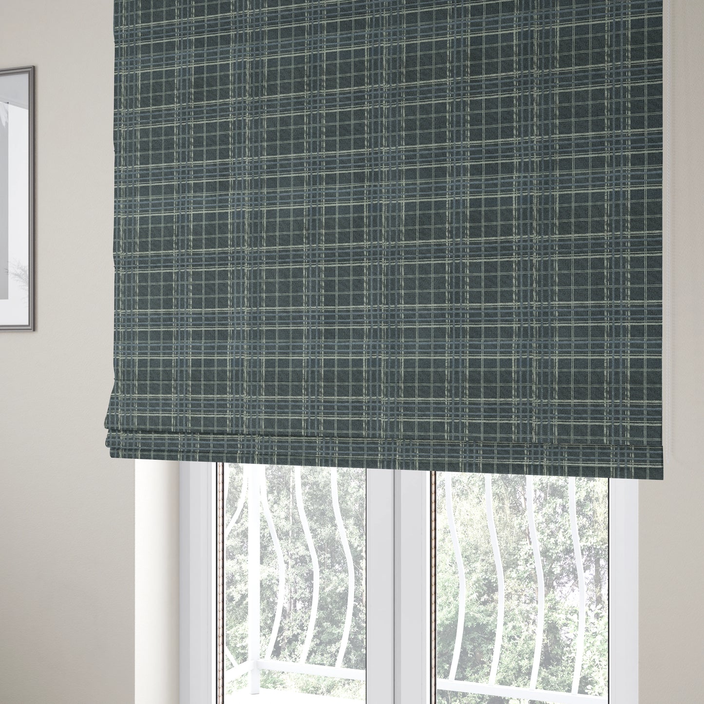 Sherbourne Wool Effect Chenille Blue Colour Tartan Plaid Pattern Curtain Upholstery Fabrics CTR-813 - Roman Blinds