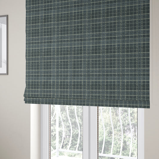 Sherbourne Wool Effect Chenille Blue Colour Tartan Plaid Pattern Curtain Upholstery Fabrics CTR-813 - Roman Blinds